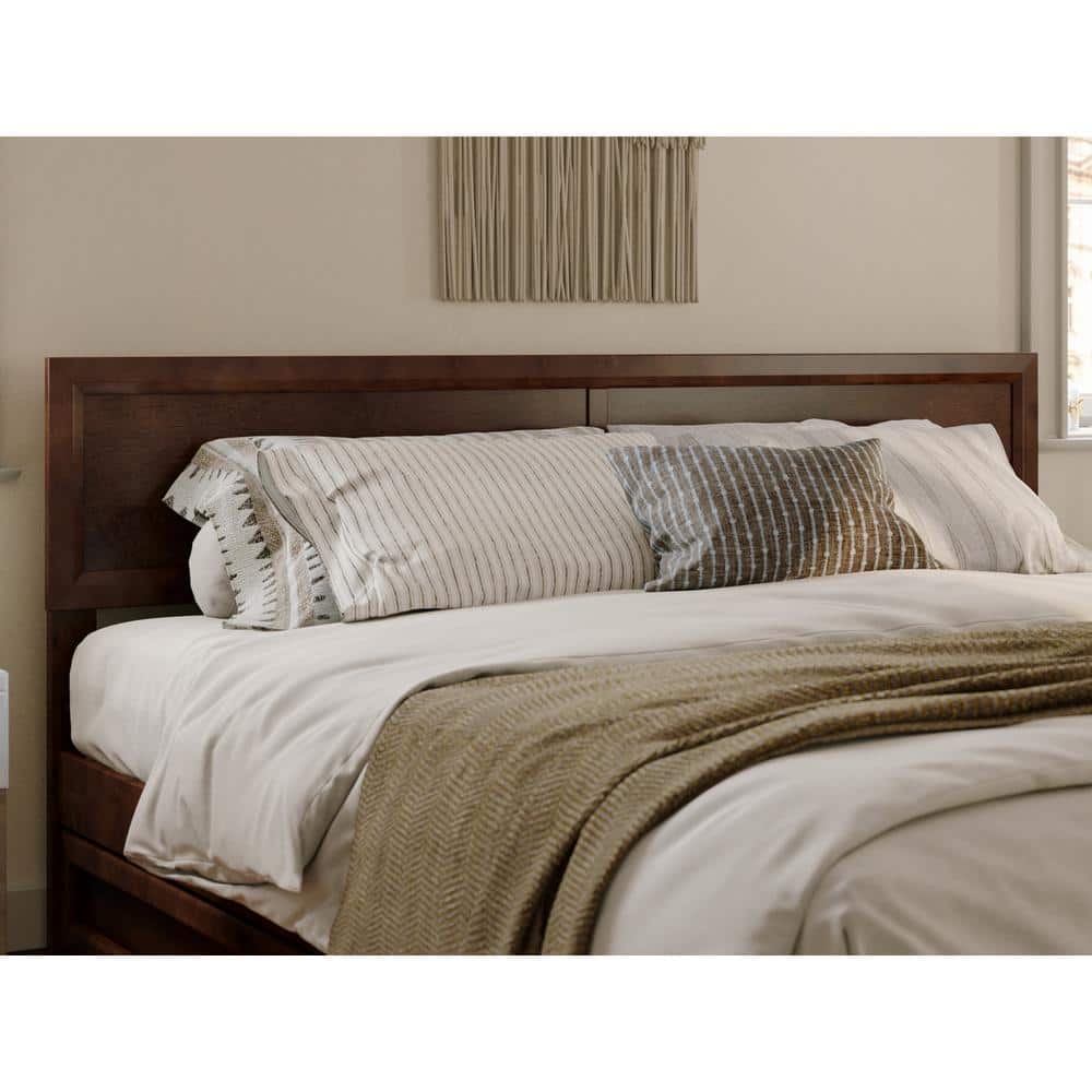 Walnut King Solid Wood Platform Bed with Trundle