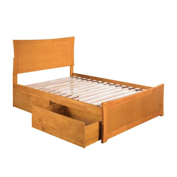 AFI Metro Caramel Full Platform Bed with Matching Foot Board with 2-Urban Bed Drawers