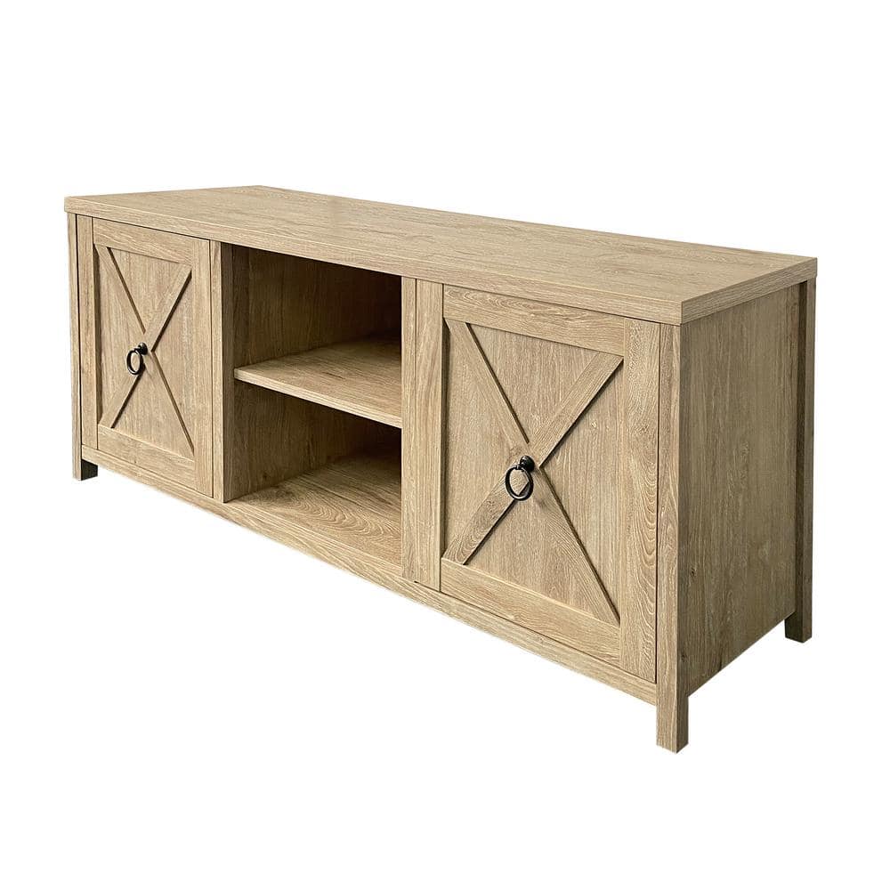 Modern Farmhouse 58" White Oak TV Stand with Hidden Storage