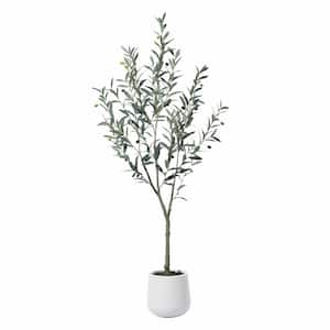 5 ft. Faux Olive Tree with Oval White Planter, Pre Potted Fake Greenery Olive Plant for Home Decor