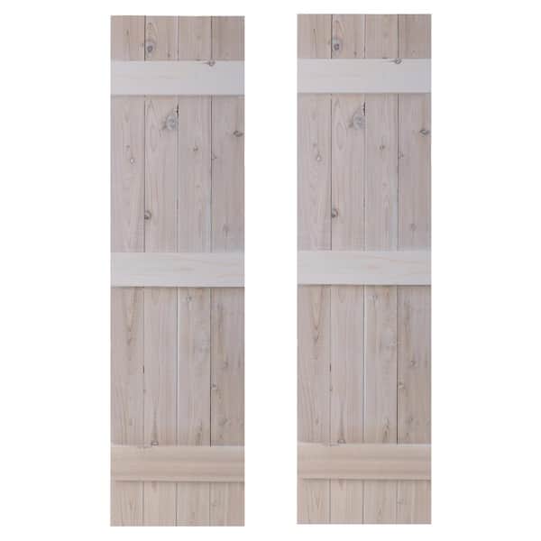 null 14 in. x 54 in. Traditional Wood Board and Batten Shutters Pair Whitewash