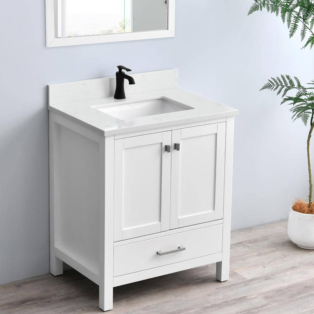 30 in. White Engineered Stone Vanity Top with Rectangular Sink