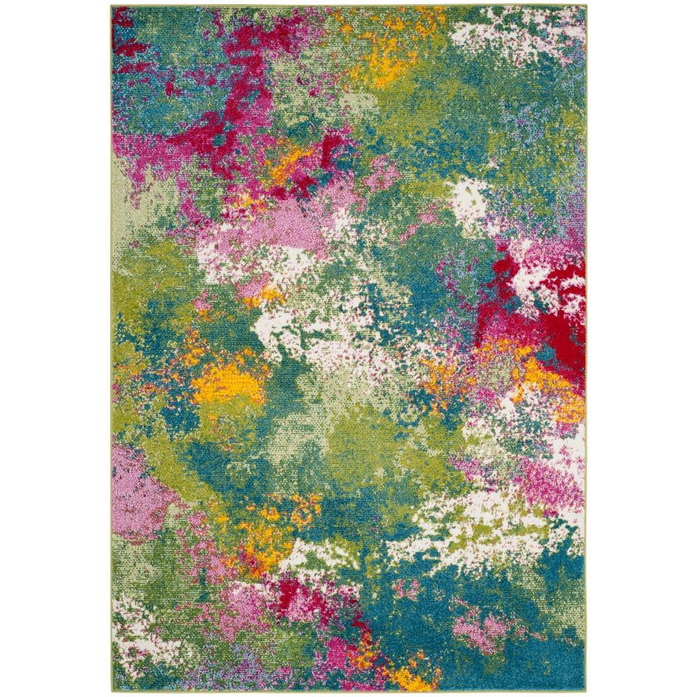 SAFAVIEH Watercolor Green/Fuchsia 9 ft. x 12 ft. Abstract Area Rug ...