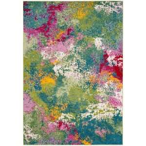 Watercolor Green/Fuchsia 9 ft. x 12 ft. Abstract Area Rug