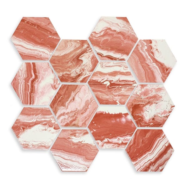 The Tile Doctor Selleny Hex Salmon 5.5 in. x 6.3 in. Glossy and Matte Mix Porcelain Artistic Glaze Floor Wall Tile (4.73 sq. ft./Case)