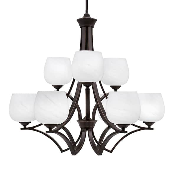 Unbranded Clevelend 9-Light Dark Granite Chandelier, Round Chandelier with 6 in. White Marble Glass Shades, No bulbs included