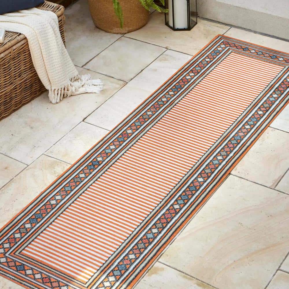 Sebastian Orange and Ivory Geometric Indoor/Outdoor Area Rug