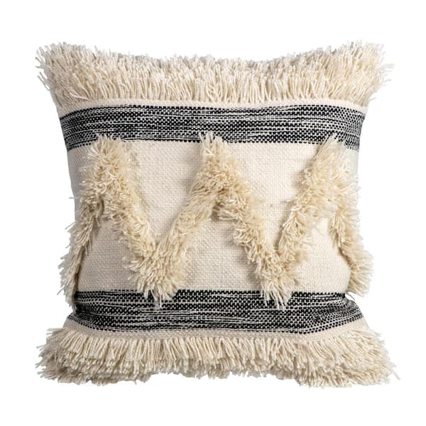Hampton Bay 20 in. x 20 in. Striped Fringe Hand Woven Outdoor Pillow