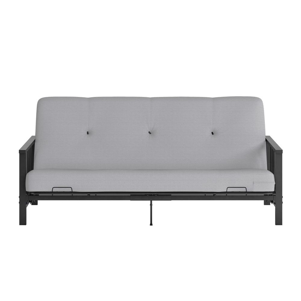 Harlow Full Black Metal Arm Tufted Herringbone Futon