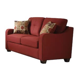 Cleavon II 31 in. Red Linen Linen 2-Seats Loveseats with 2 Pillows