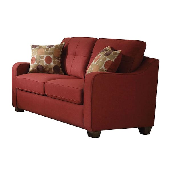 Acme Furniture Cleavon II 31 in. Red Linen Linen 2-Seats Loveseats with 2 Pillows