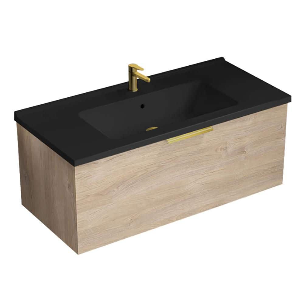 Bodrum 39.37 in. Modern Freestanding Bath Vanity in Brown Oak with Matte Black Ceramic Top price history on PriceWatchPro