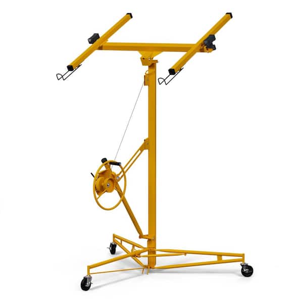 Tunearary 11 ft. Steel Yellow Drywall Lift Jack Lift Drywall Panel Hoist with Adjustable Telescopic Arm and Lockable Casters