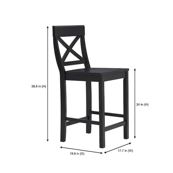 23.23 in. Cedarville Charcoal Black Wood Counter Stools with Cross Back (Set of 2)