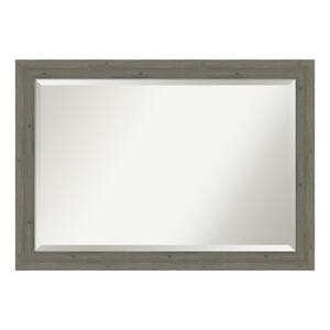 Fencepost Grey Narrow 40.5 in. x 28.5 in. Beveled Rectangle Wood Framed Bathroom Wall Mirror in Gray