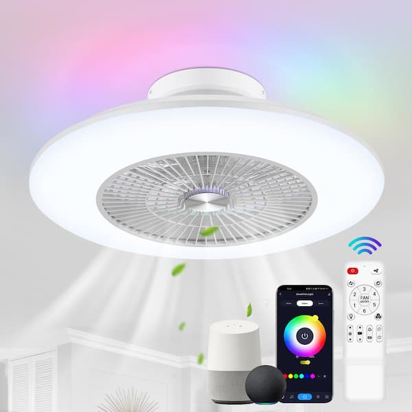 Breezary 23 in. Dimmable LED Indoor White Smart Flush Mount Ceiling Fan with RGB Light and Remote Control Included