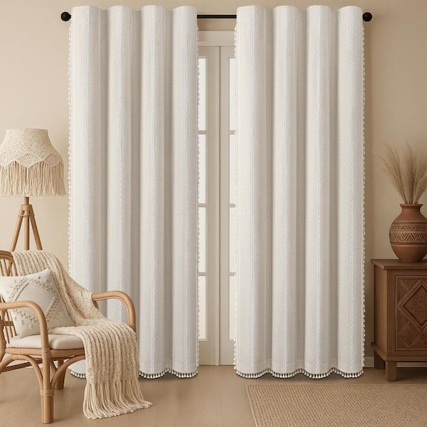 Greige Linen Blend 52 in. W x 84 in. L Back Tab Curtain Panels with Tassels (2-Panels)