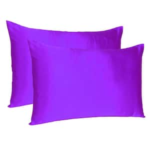 Amelia Bright Purple Solid Color Satin Standard Pillowcases (Set of 2)