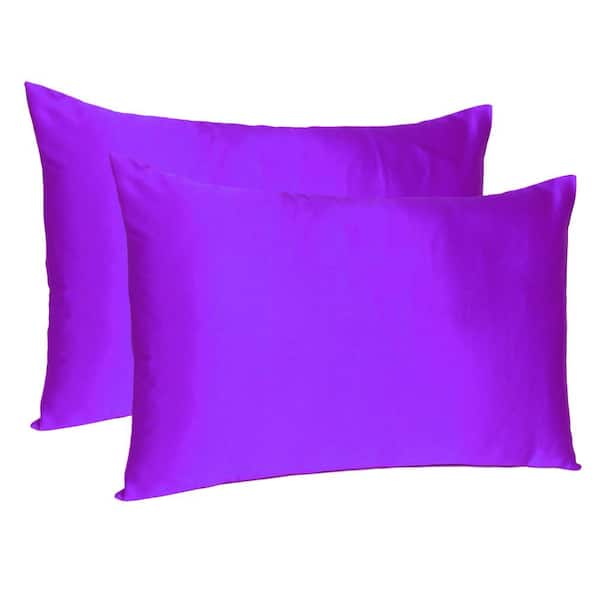 HomeRoots Amelia Bright Purple Solid Color Satin Standard Pillowcases (Set of 2)