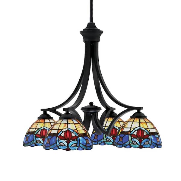 Unbranded Clevelend 4-Light Matte Black Chandelier, Round Chandelier with 7 in. Sierra Art Glass Glass Shades, No bulbs included