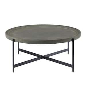Brookline 42 in. Gray Round Wood with Concrete-Coating Coffee Table