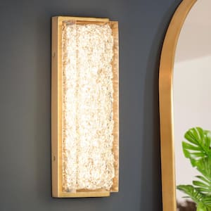 Modern 1-Light Electroplated Brass Integrated LED Wall Sconce, Rectangular Metal and Resin Wall Light for Bedroom