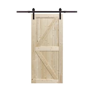 36 in x 84 in Spruce Wood Unfinished Sliding Barn Door with Hardware Kit