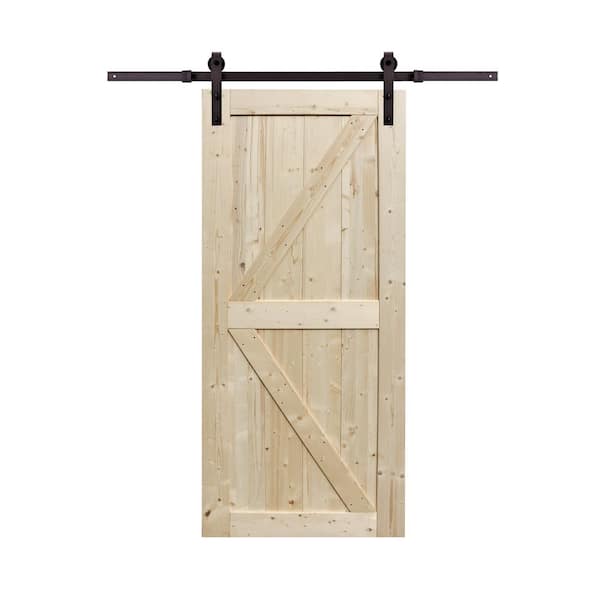 northbeam 36 in x 84 in Spruce Wood Unfinished Sliding Barn Door with Hardware Kit