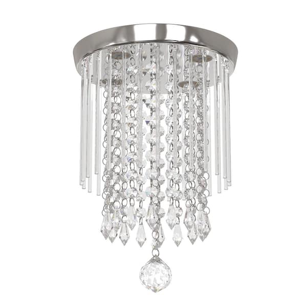 YANSUN 9.8 in. 4-Light Modern Crystal Selectable LED Integrated Flush Mount,Mini Modern Chandelier for Bedroom, Hallway