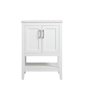 Timeless Home 24 in. W x 19 in. D x 34 in. H Single Bathroom Vanity in White with Calacatta Engineered Stone