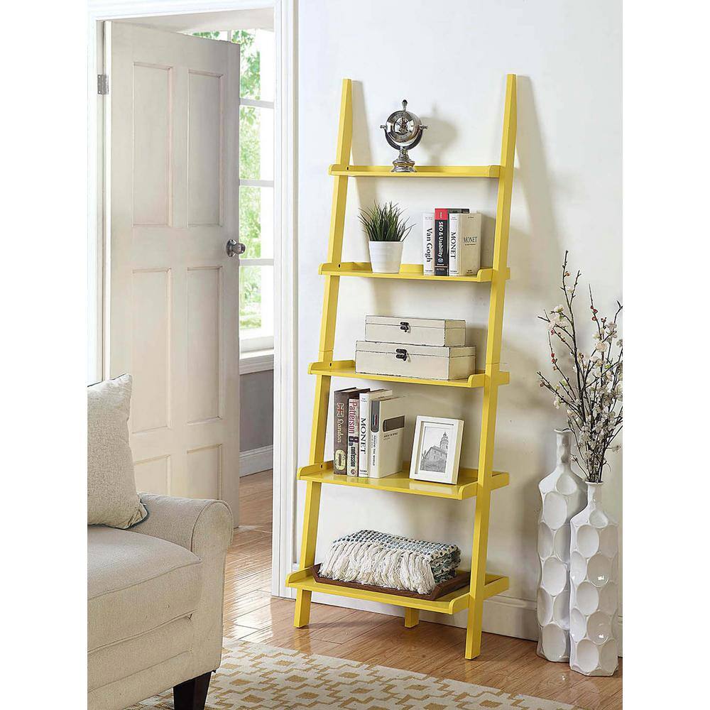 Sunshine Yellow Solid Pine and Birch Veneer Ladder Bookshelf