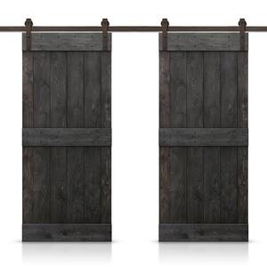 Mid-Bar 80 in. x 84 in. Charcoal Black Stained DIY Solid Pine Wood Interior Double Sliding Barn Door with Hardware Kit