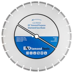 20 in. Laser Welded Diamond Saw Blade for Concrete Brick Block and Masonry, Heat Treated Blade Core, 1 in. Arbor