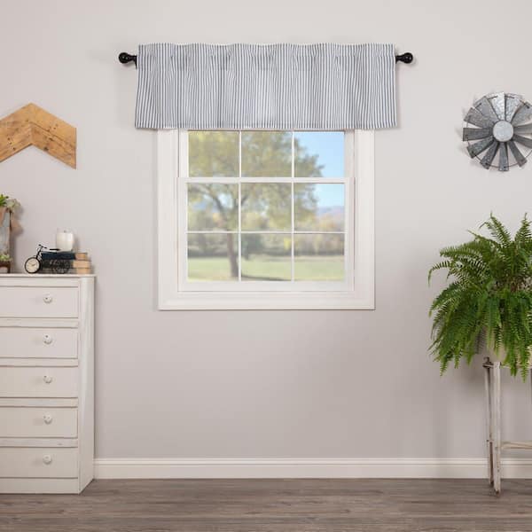 Sawyer Mill Ticking Stripe 60 in. L x 16 in. W Cotton Valance in Denim Blue Soft White