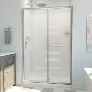 48 in. W x 78-3/4 in. H Sliding Semi-Frameless Shower Door Base and White Wall Kit in Brushed Nickel and Frosted Glass