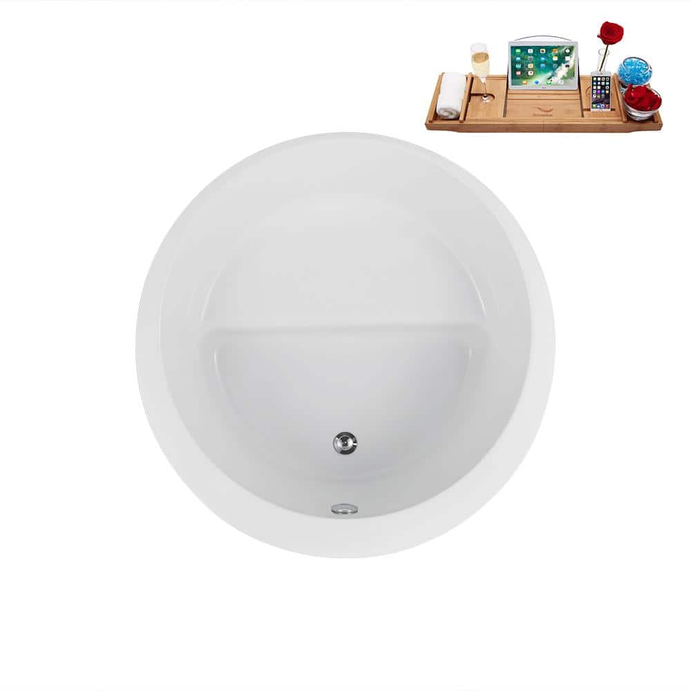 43.3'' Glossy White Round Acrylic Freestanding Soaking Tub