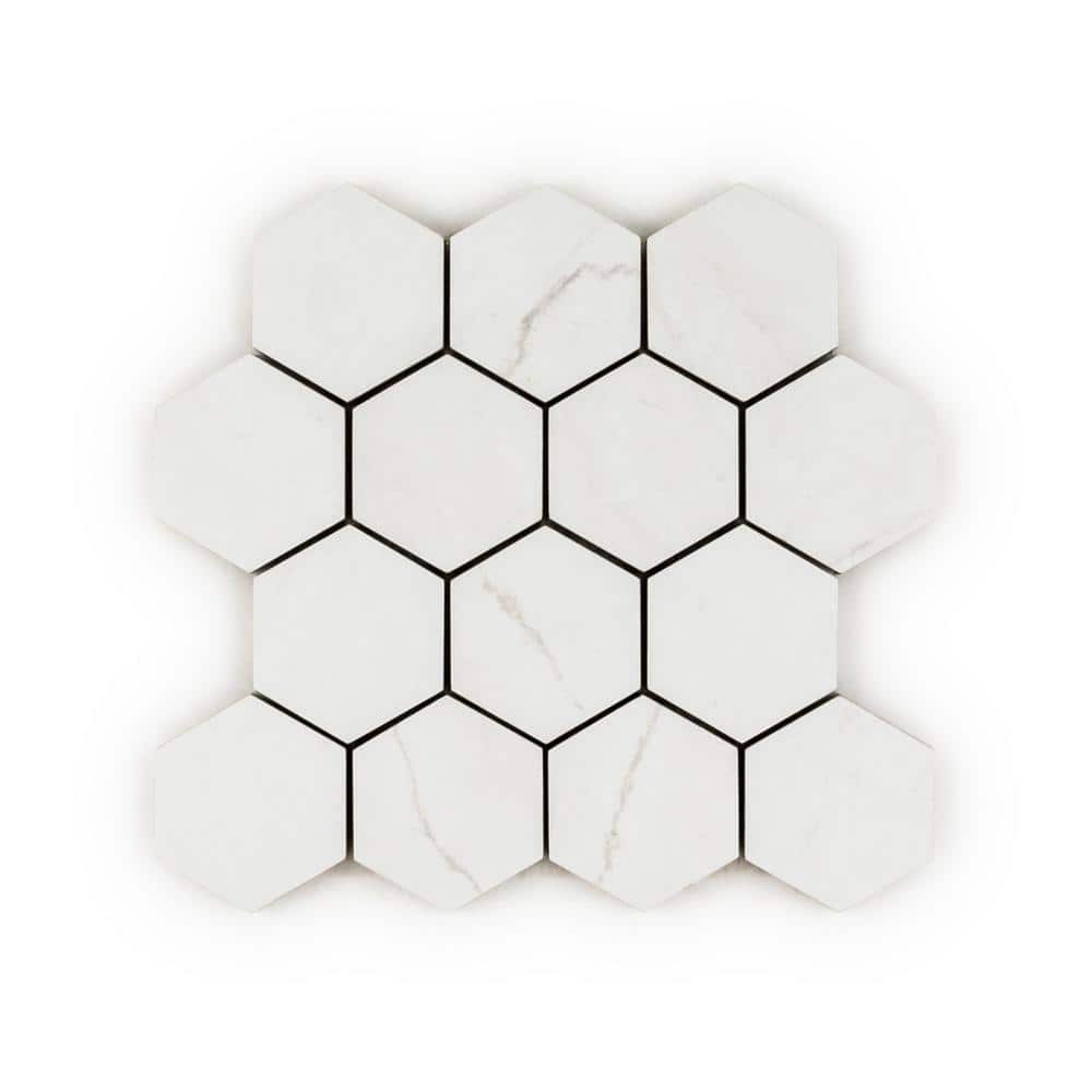 3 in. Hexagon Ivory Light 9.625 in. x 10.375 in. Textured Matte Porcelain Mosaic Wall and Floor Tile(6.765 sq. ft./Case) price history on PriceWatchPro