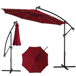 10 ft. Cantilever Offset Solar Patio Umbrella with 112 Solar-Powered LED Lights in Wine Red