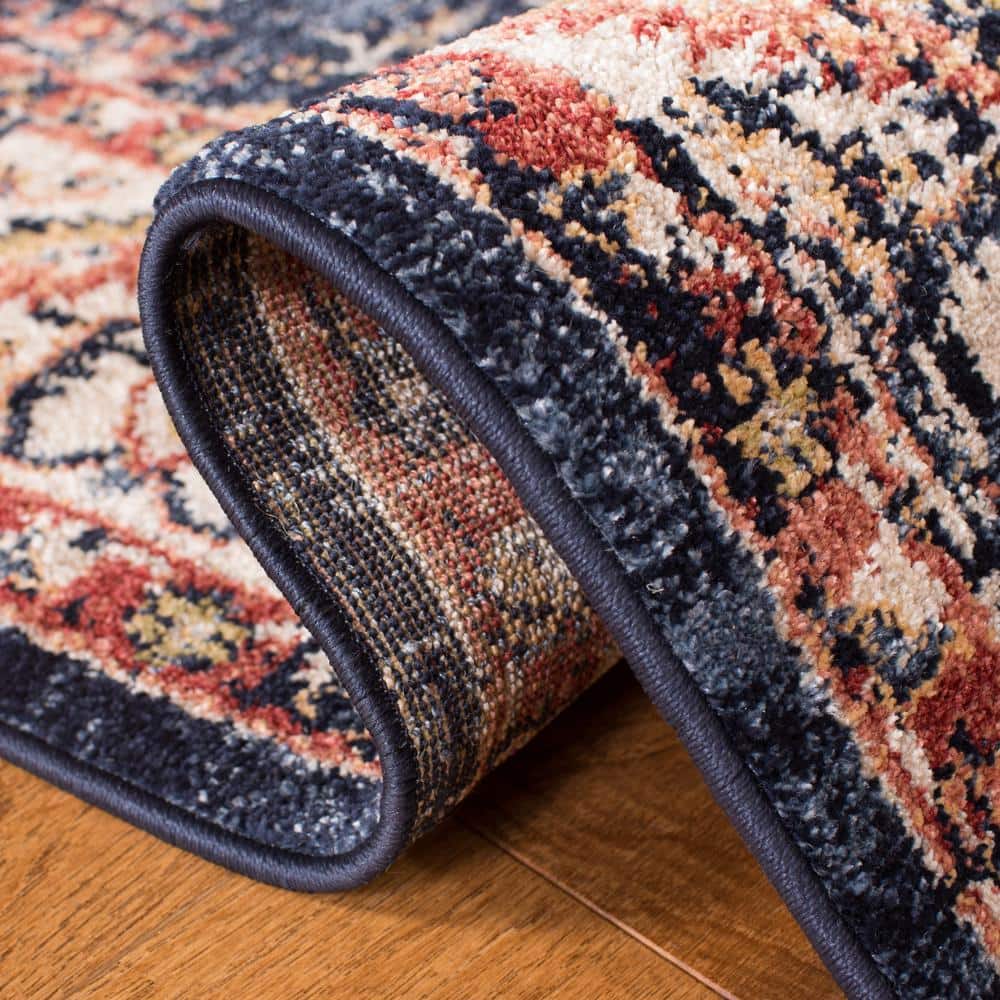 Navy and Ivory 8' x 10' Synthetic Floral Area Rug