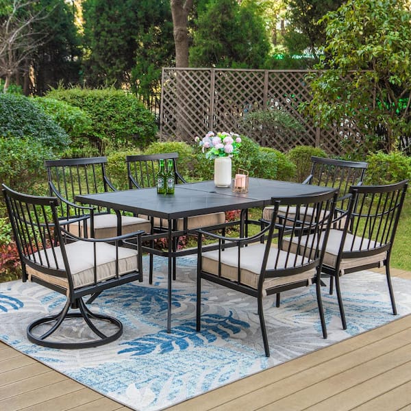 PHI VILLA Black 7-Piece Metal Patio Outdoor Dining Set with