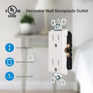 Decorator Receptacle Outlet, 20-Pack Standard Wall Outlets, 15Amp/125-Volt, Wall Plates Included, UL Listed, White