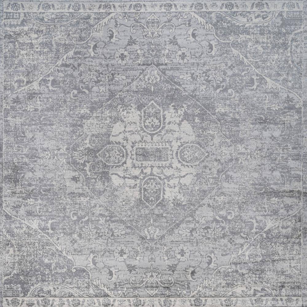 Modern Classic Persian Motif 5' Square Rug in Shades of Gray