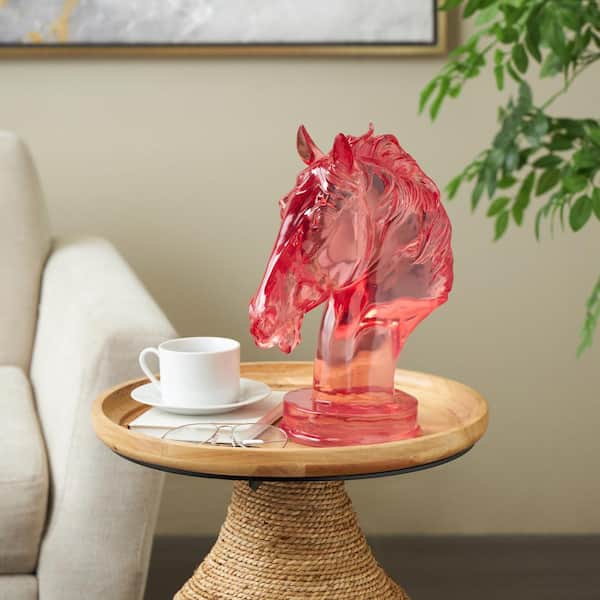 Litton Lane 6 in. x 13 in. Pink Resin Tinted Horse Sculpture