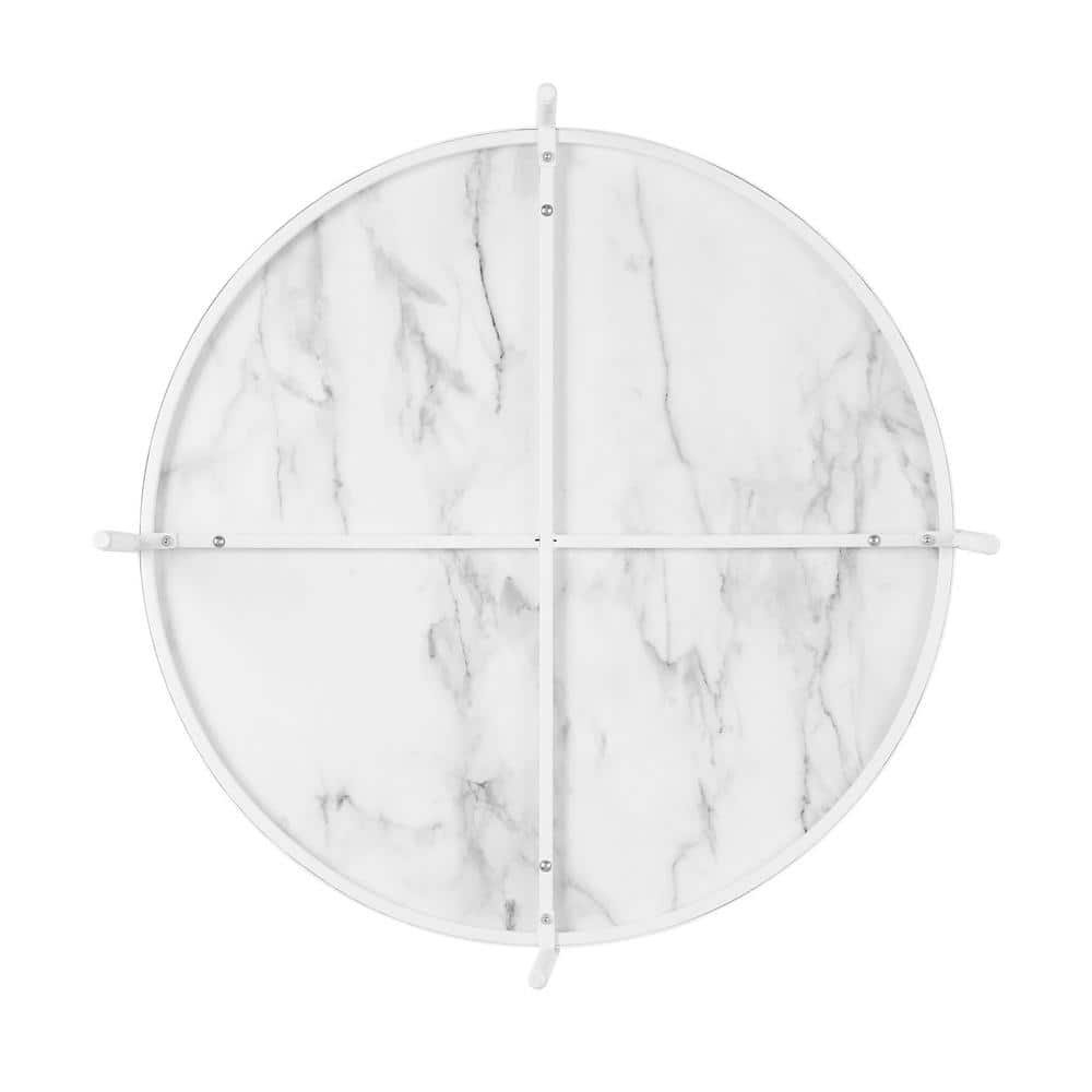 White Calacatta Marble Round Coffee Table with Fluted Glass
