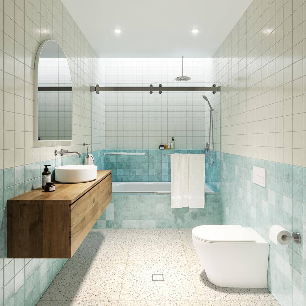 Polaris 60 in. Frameless Sliding Bathtub Door with Chrome Finish