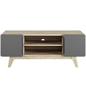 Tread 47 in. Natural Gray Wood TV Stand Fits TVs Up to 52 in. with Storage Doors