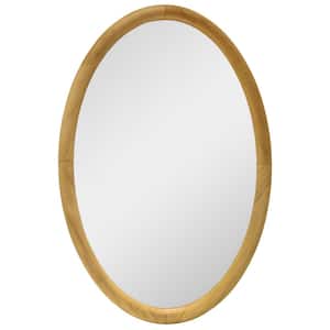 16 in. x 24 in. Natural Oval Oak Wood Mirror with Curved Frame