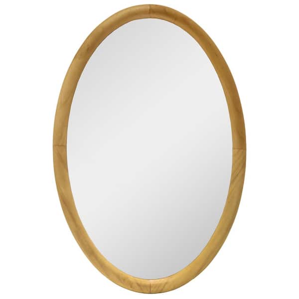 Mirrorize Canada 16 in. x 24 in. Natural Oval Oak Wood Mirror with Curved Frame