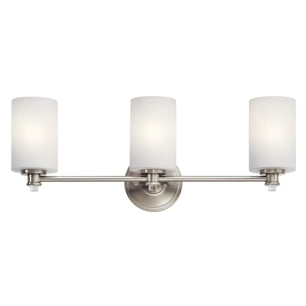 KICHLER Joelson 24 in. 3-Light Brushed Nickel Transitional Bathroom Vanity Light with Satin Etched Cased Opal Glass