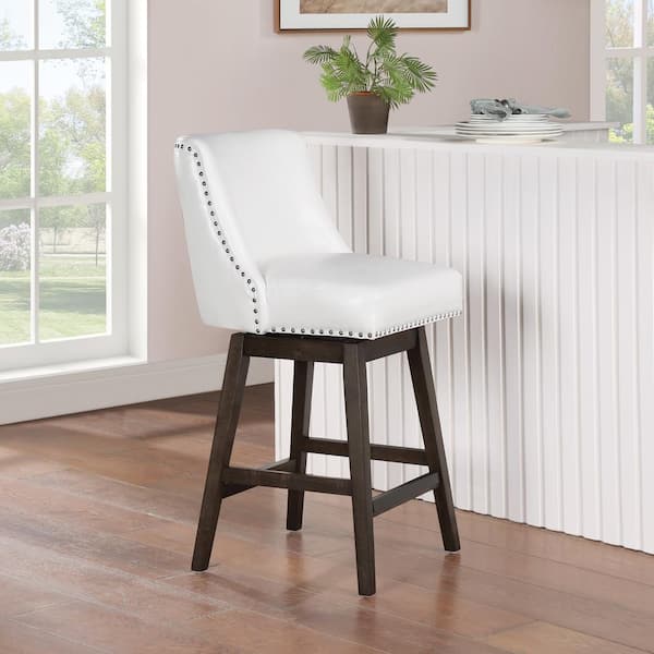 Granville 26 in. White Faux Leather Swivel Counter Stool